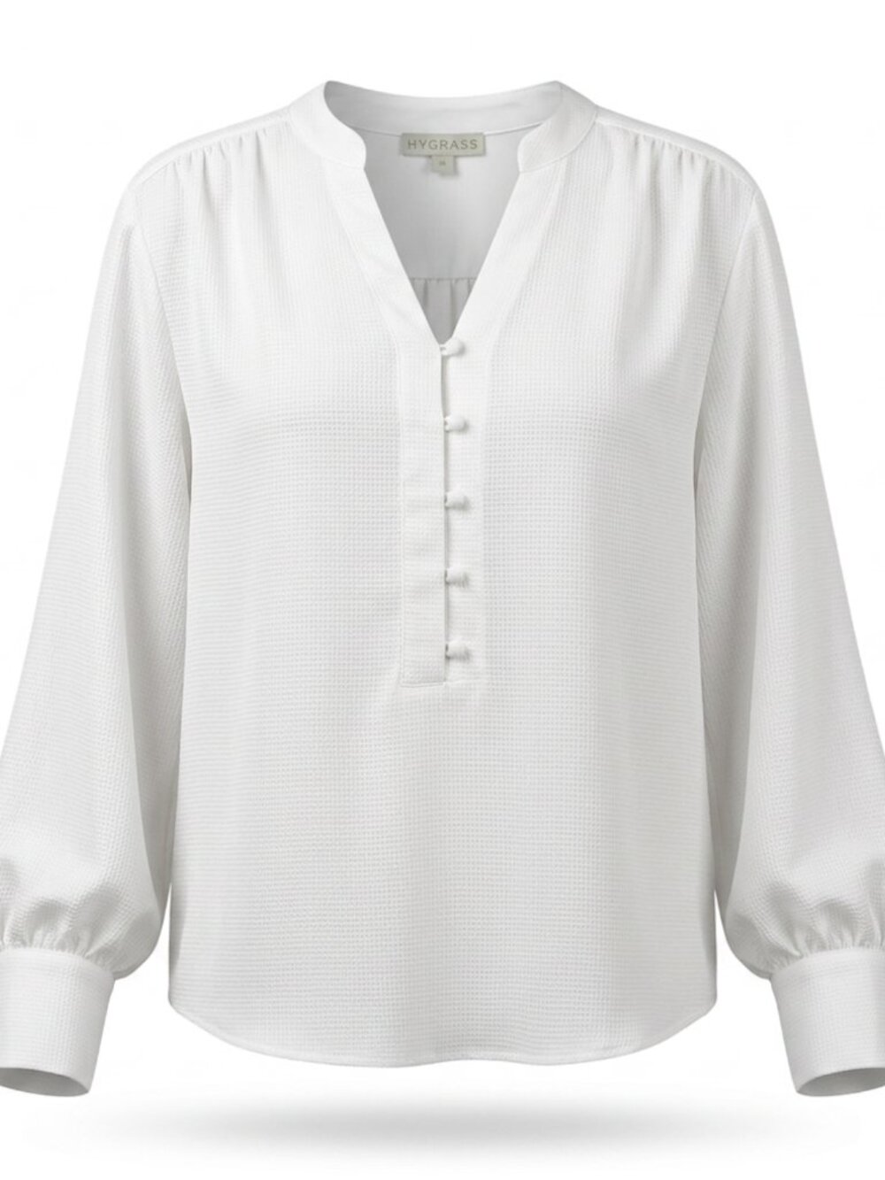 Cream V neck button front long sleeve poet style blouse